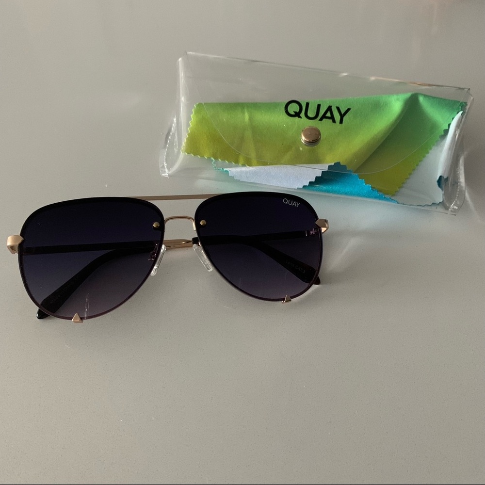 Quay high key rimless mini - gold/navy pink fade